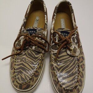 Sperry sequin Animal Print loafers rubber soles top-slider 9M